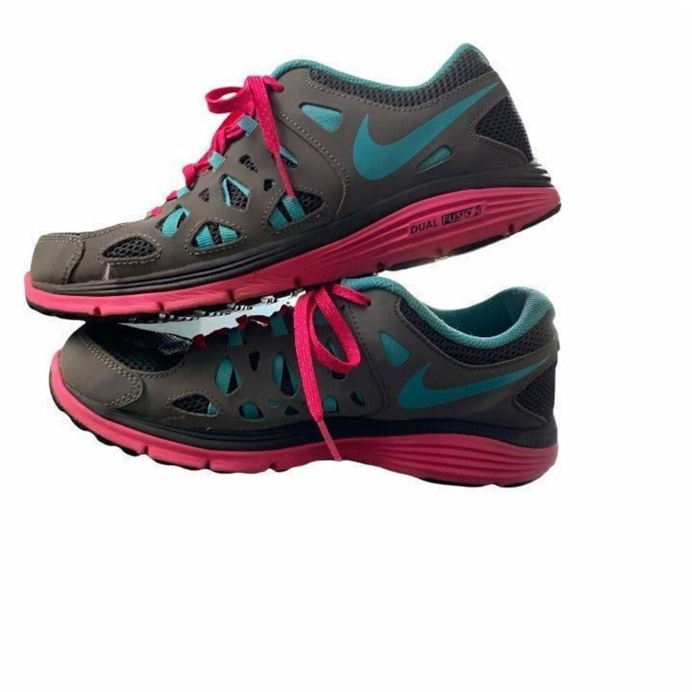 Nike‎ Dual Fusion Run II 6.5Y Shoes Pink Teal Gray - Picture 7 of 9